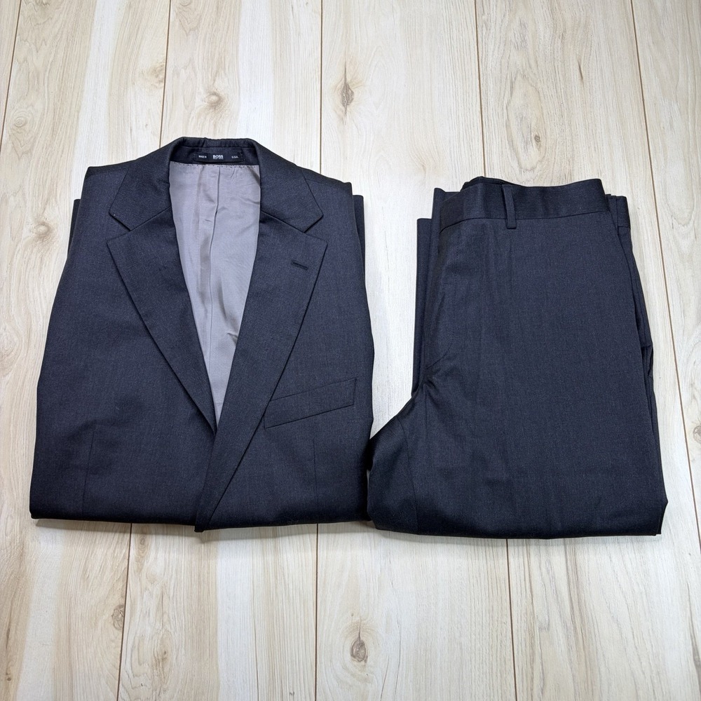 Boss Hugo Boss Mens Super 100 Virgin Wool Gray 2 Piece Suit Size 40R W:34x32